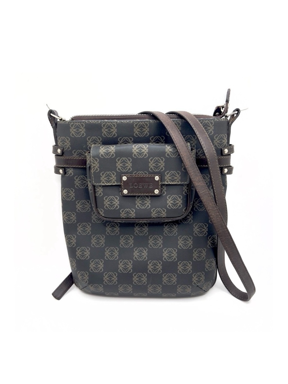 Authentic LOEWE Anagram Shoulder Bag With Detachable Pouchette and Leather Strap